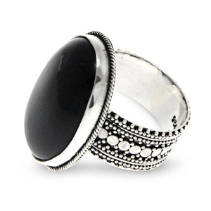 lot 24152 image: Handmade Sterling Silver Oracle Onyx Ring (Indonesia) Size 6 Bent see pic