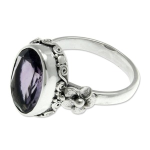 lot 24155 image: Handmade Sterling Silver Frangipani Allure Amethyst Ring (Indonesia) Size 6