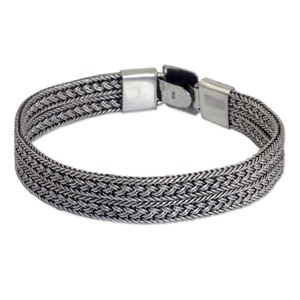 lot 24156 image: Handmade Hammered Contemporary Sterling Silver Bracelet (Thailand)- Retail$179.99