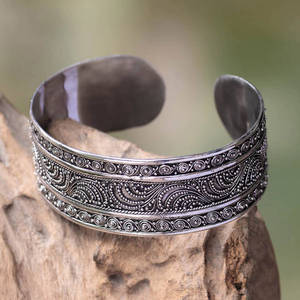lot 24157 image: Handmade Sterling Silver Dancing Waves Cuff Bracelet (Indonesia)- Retail$127.49