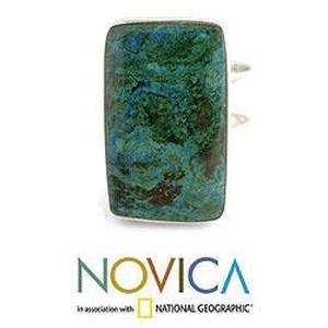 lot 24163 image: Handmade Sterling Silver Amazon Blue Chrysocolla Ring (Peru) Size 6