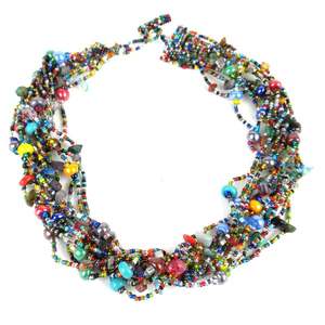 lot 24167 image: Handmade 12-Strand Beaded Necklace and Bracelet Set - Beach Ball (Guatemala) - multi