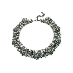 lot 24173 image: Eye Candy LA 10 inch Silver Metallic Rhinestone Wreath Necklace & Eye Candy LA 1.3 inch Moon and Stars Enamel stones Necklace