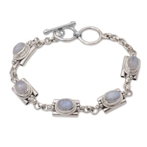 lot 24190 image: Handmade Sterling Silver Misty Domes Rainbow Moonstone Bracelet (Indonesia) & Ankle Bracelet