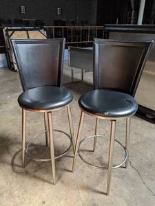 lot 4427 image: (2) Black Leather Bar Stools