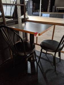 lot 4438 image: Square Table (Gray) with 2 Black Chairs