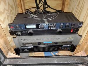 lot 2295 image: DBX Powered Speaker Optimizer, Crown 6002 XTI Series Sub Amp, Europower EP2500 Amplifier