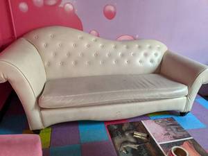 lot 2307 image: White leather couch