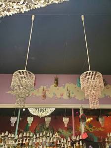 lot 2347 image: (2) Chandeliers- 1 Clear, 1 Pink