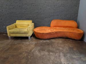lot 2368 image: Orange couch & yellow chair
