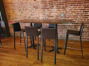 lot 2372 image: 6ft Wood Bar Height Table With 6 High Top Chairs