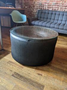 lot 2385 image: Homemade coffee table w glass top