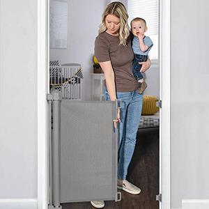 lot 5387 image: YOOFOR Retractable Baby Gate, Extra Wide Safety Kids or Pets Gate, 33�� Tall, Extends to 55�� Wide, Mesh Safety Dog Gate for Stairs, Indoor, Outdoor, Doorways, Hallways
