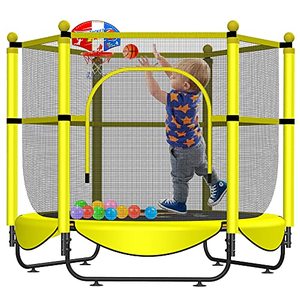 lot 5409 image: Aseem 60 Trampoline for Kids with Net - 5 FT Indoor Outdoor Toddler Trampoline with Safety Enclosure for Fun, Toddler Baby Small Trampoline Birthday Gifts for Kids, Gifts for Boy and Girl, Age 1-8