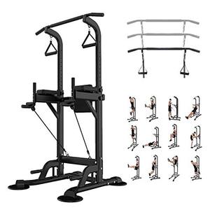 lot 5453 image: Leasbar Power Tower Dip Bar Station Pull Up Bar Stand for Home Gym Adjustable Strength Training Fitness Equipment 330 LBS with Backrest