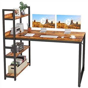 lot 5457 image: CubiCubi Computer Desk 55 inch with Storage Shelves Study Writing Table for Home Office,Modern Simple Style, Rustic Brown