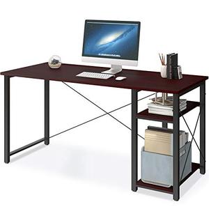 lot 5458 image: Home Office Computer Desk with Shelves,55 inch Modern Sturdy Desk,Writing Desk with Storage Shelves,African Walnut