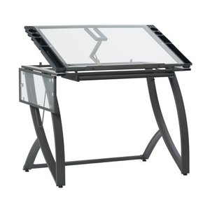 lot 5460 image: Studio Designs Vintage Solid Wood DrawingDrafting Table with 42 x 30 Adjustable Tilting Top in Distressed Black Finish