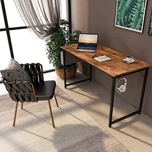 lot 5461 image: CubiCubi Study Computer Desk 47 Home Office Writing Small Desk, Modern Simple Style PC Table, Black Metal Frame, Rustic Brown