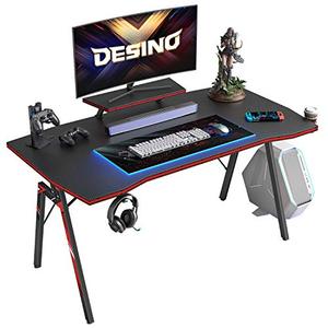 lot 5462 image: DESINO Gaming Desk 40 inch PC Computer Desk, Home Office Desk Table Gamer Workstation with Cup Holder and Headphone Hook, Black