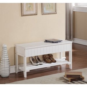 lot 5467 image: Roundhill Solid Wood Storage Shoe Bench, Multiple Colors