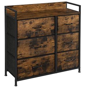 lot 5469 image: SONGMICS Drawer Dresser, Closet Storage Dresser, Chest of Drawers, 6 Fabric Drawers and Metal Frame with Handles, Rustic Brown and Black ULTS123B01
