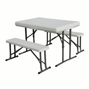lot 5476 image: Stansport Folding Table With Bench Seats - White - 44 x 26 x 28