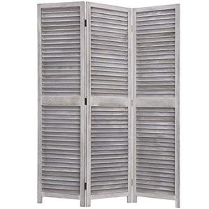 lot 5481 image: MyGift 3-Panel Vintage Distressed Grey Wood Louvered Room Divider
