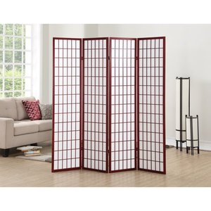 lot 5483 image: Roundhill Furniture 4 Panel Cherry Oriental Shoji Room Divider