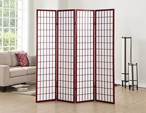 lot 5485 image: Roundhill Furniture 4 Panel Oriental Shoji Screen Room Divider, Cherry