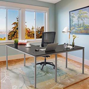 lot 5488 image: CHADIOR 60 L x 55 W Modern L-Shaped Desk Workstation Table for Small Space Home Office, Black with Silver Grey Legs