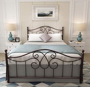 lot 5492 image: Vintage Sturdy Queen Size Metal Bed Frame with Headboard and Footboard Basic Bed Frame No Box Spring Needed ,Queen, Antique Brown.