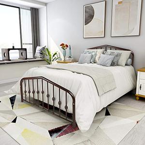 lot 5494 image: Metal Bed Full Size Platform Bed Frame Morden Design Heavy Duty Steel Slat and 9-Leg Support, Brown