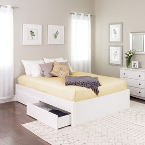 lot 5499 image: Prepac Queen Select 4-Post Platform Bed with 2 Drawers, White