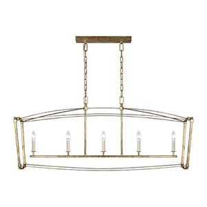 lot 5519 image: Feiss F33265ADB Thayer Lantern Candle Linear Chandelier, 5-Light 300 Watts (20H x 49L), Antique Guild