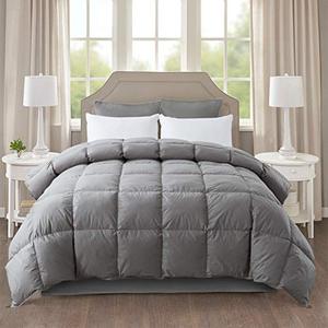 lot 5538 image: IGI All-Season Gray Down Quilted Comforter with 100% Cotton Cover and Premium Quality Goose Duck Down Feather Filling-Duver Insert or Stand Alone-4 Corner Loops-Queen Size(90�90 inch)