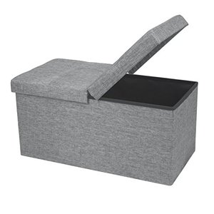 lot 5542 image: Otto & Ben Folding Toy Box Chest with SMART LIFT Top Linen Fabric Ottomans Bench Foot Rest for Bedroom and Living Room, 30x15x15, Light Grey