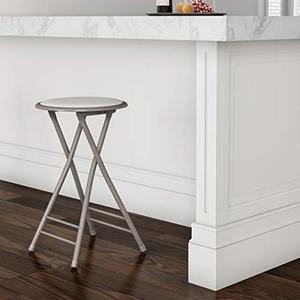 lot 5577 image: Trademark Home Folding Heavy Duty 24-Inch Collapsible Padded Round Stool, White