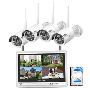 lot 5603 image: Hiseeu 8CH Expandable, 2K All in one with 12 LCD Monitor 3TB Hard Drive, Wireless Security Camera System, Home Business 8CH 1296P NVR Kit 4pcs 3MP Outdoor Bullet IP Cameras Night Vision Waterproof