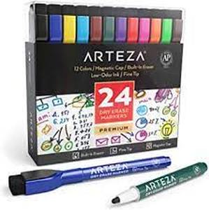 lot 5632 image: Magnetic Dry Erase Markers With Eraser, Pack Of 24 12 Assorted Colors