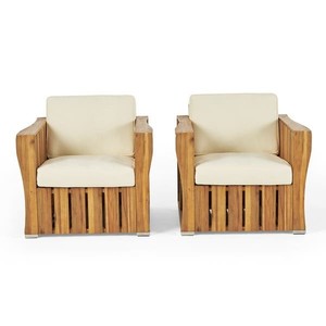 lot 1212 image: Christopher Knight Cadence Acacia Wood Outdoor Chair-  Natural Stained With Cream Cushion ONE CHAIR ONLY - Retail $233.79