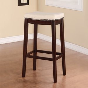 lot 1213 image: Linon Hampton - Fabric Top Bar Stool -Beige - 31in. Seat Height - Retail $74.99