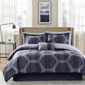 lot 1243 image: Carson Carrington - Stockholm Blue Complete Comforter and Cotton Sheet Set - Twin - Retail $86.99