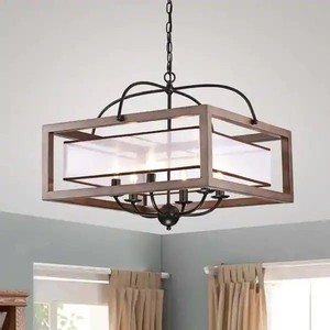 lot 1244 image: Alina - 6-light Antique Black Metal Natural Wood Fabric Shade Chandelier - Retail$278.99