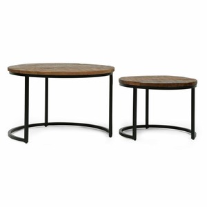 lot 1248 image: Rosher Modern - Industrial Handcrafted Mango Wood Nested Tables (Set Of 2) - Honey Brown Black -  Retail $397.59
