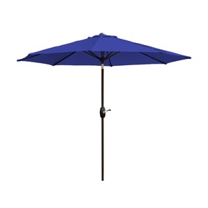 lot 1250 image: 9 Outdoor Patio Market Table Umbrella with Tilt and Crank - Blue - Retail $69.99