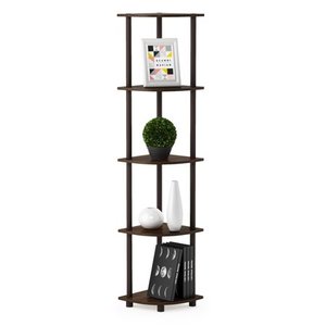 lot 1251 image: Furinno - Turn-N-Tube 5 Tier Corner Display Rack Multipurpose Shelving Unit - WalnutBrown - Retail $32.99