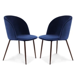 lot 1216 image: Poly and Bark - Edgemod Blue Velvet Chairs with Walnut Legs (Set of 2) - Retail $157.99