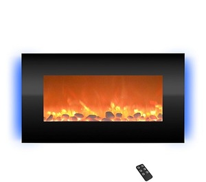 lot 1229 image: Electric Fireplace- Wall Mounted with 13 Backlight Colors - Adjustable Heat and Remote Control- 31in. by Northwest - Black - Retail$209.99