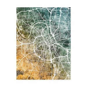 lot 1264 image: Michael Tompsett Nashville Tennessee City Maps - Orange and Teal Canvas Art - Retail $125.99